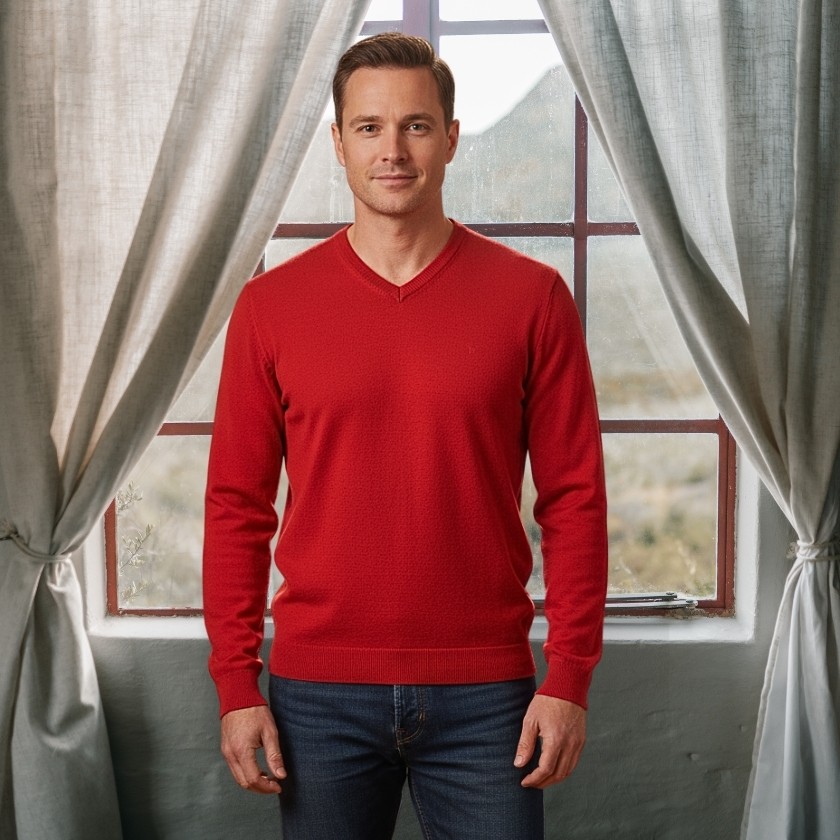 Suéter em Lã Natural Gola V.