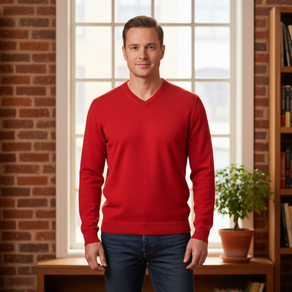 Suéter em Lã Natural Gola V.